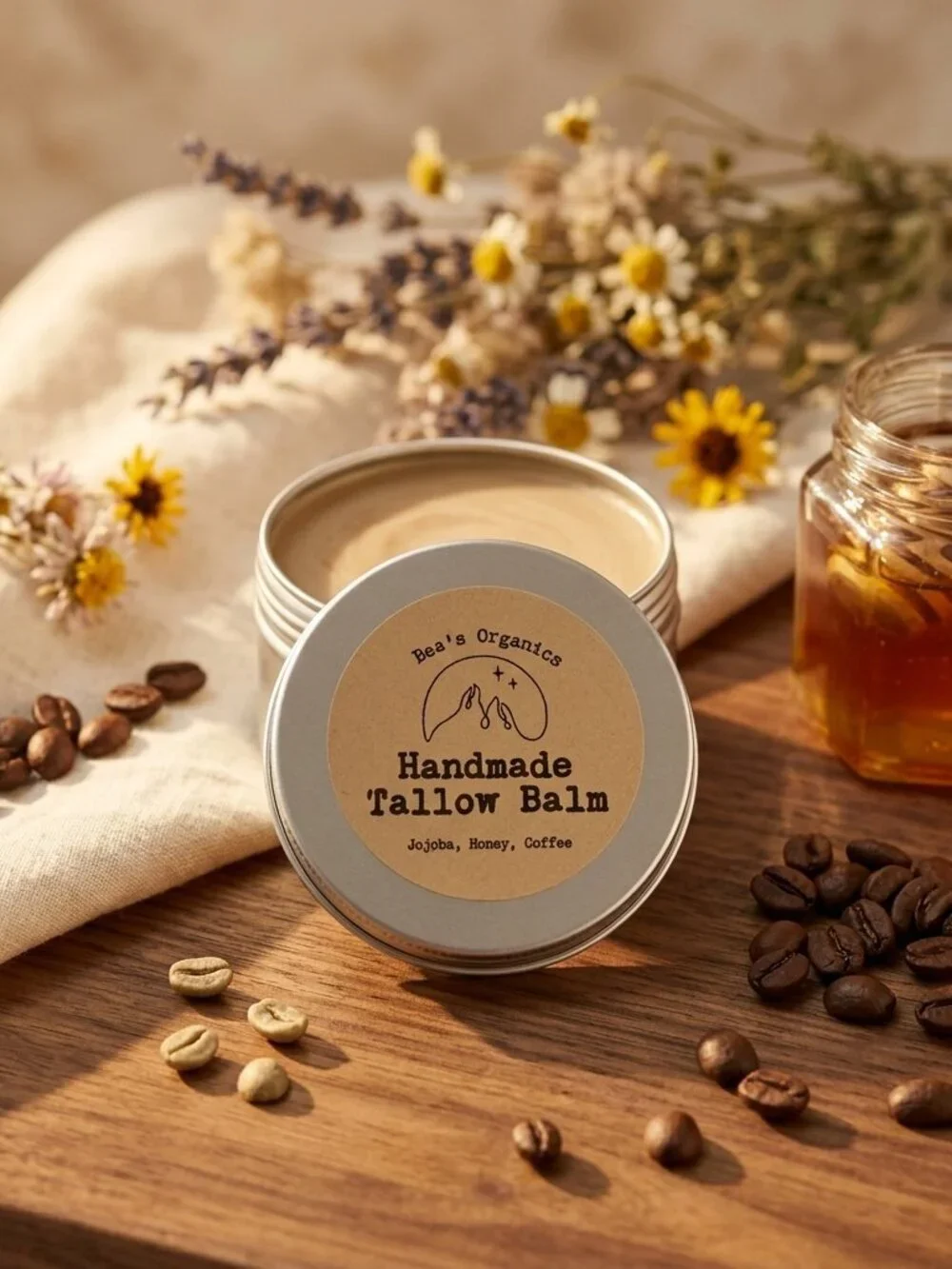 Organic Tallow Balm with Honey & Coffee | Grass-Fed Tallow Face Body Moisturizer